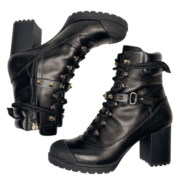 Valentino Garavani Rockstud High-Heel Studded Strap Combat Boots EU 37 Lace Up - Picture 6 of 9